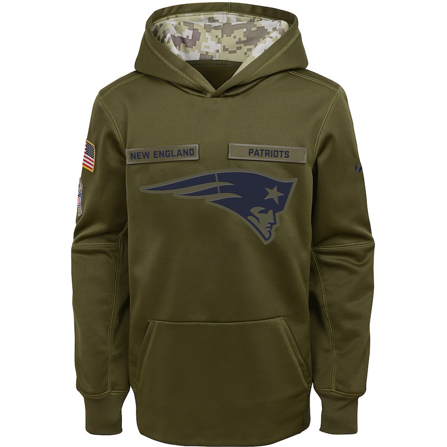 Youth New England Patriots Olive Salute To Service Pullover Performance NFL Hoodie